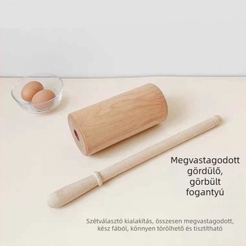 Tömörfa nyújtófa otthoni használatra, tészta sodró és gombóc töltelékre nyújtandó tészta lapokra préselése, modern letisztult stílus