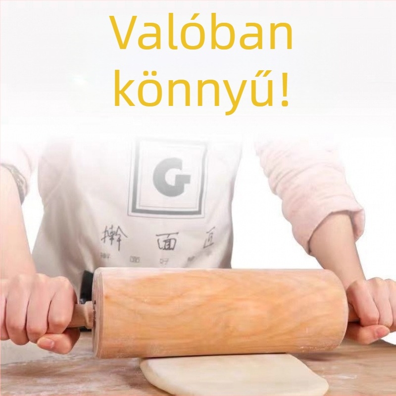 Tömörfa nyújtófa otthoni használatra, tészta sodró és gombóc töltelékre nyújtandó tészta lapokra préselése, modern letisztult stílus
