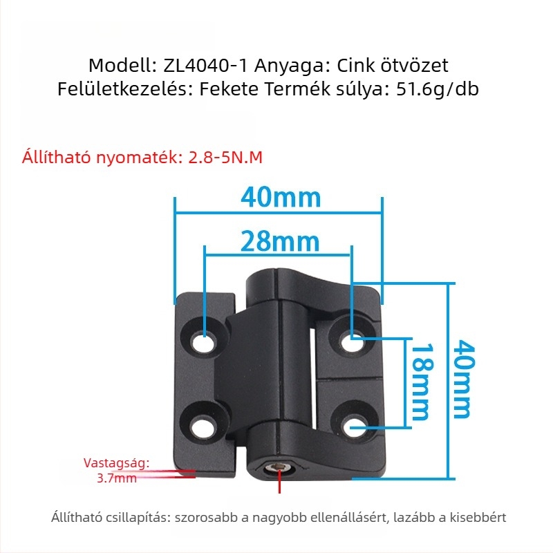 Állítható csillapítós csuklópánt szekrényajtókhoz, cinkötvözet