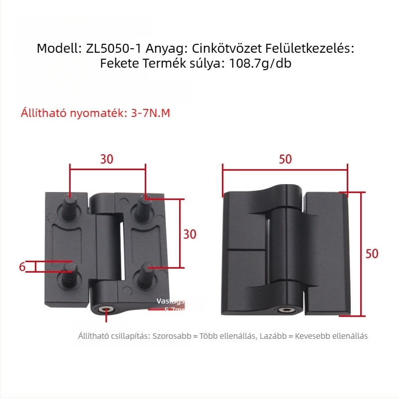 Állítható csillapítós csuklópánt szekrényajtókhoz, cinkötvözet