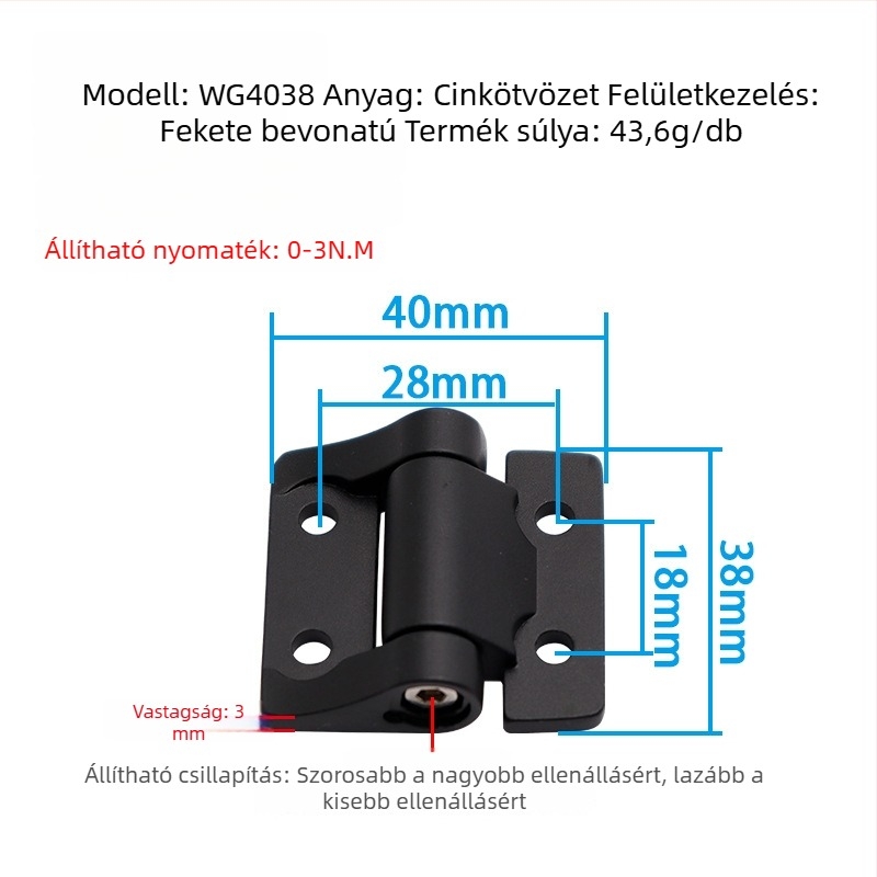 Állítható csillapítós csuklópánt szekrényajtókhoz, cinkötvözet