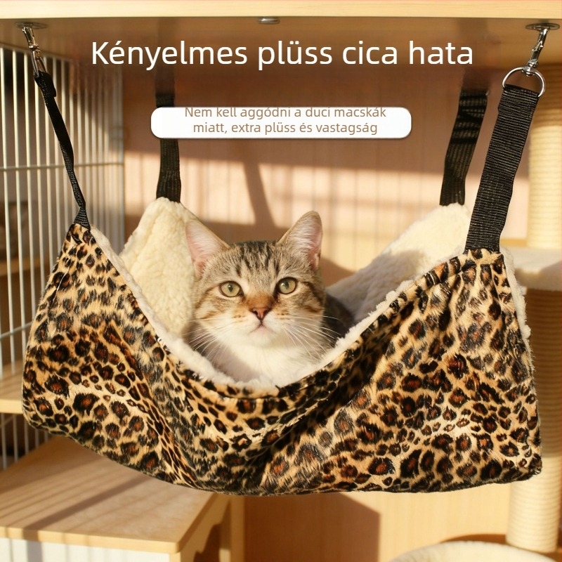 Függő macskafészek/háló, textil anyag, állítható, karmolásálló, minden évszakban meleg, beltéri és kültéri használatra