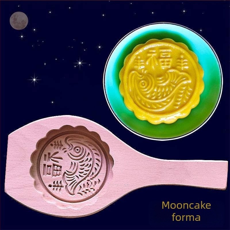Fából készült mooncake formák készlete otthoni használatra, teljes készlet Fu karakteres nyomtatással, ragadós rizses sütemények készítéséhez