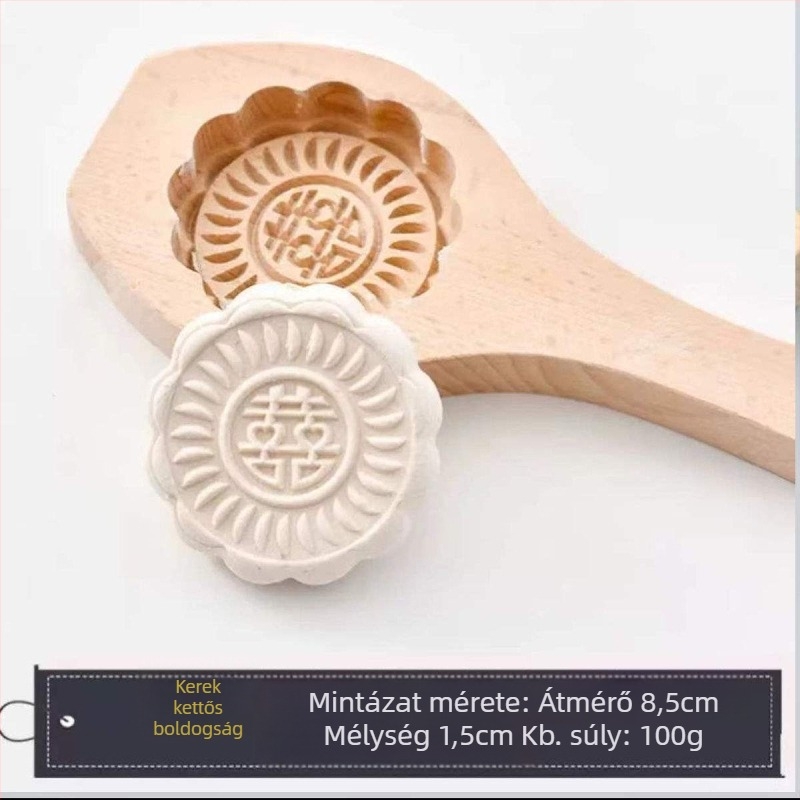 Fából készült mooncake formák készlete otthoni használatra, teljes készlet Fu karakteres nyomtatással, ragadós rizses sütemények készítéséhez