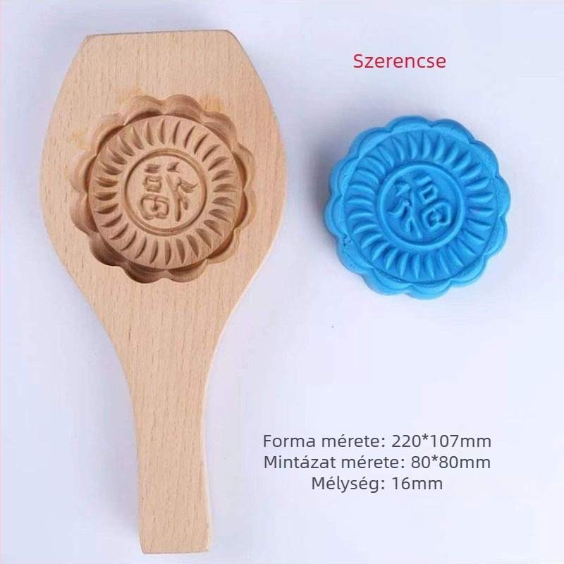 Fából készült mooncake formák készlete otthoni használatra, teljes készlet Fu karakteres nyomtatással, ragadós rizses sütemények készítéséhez