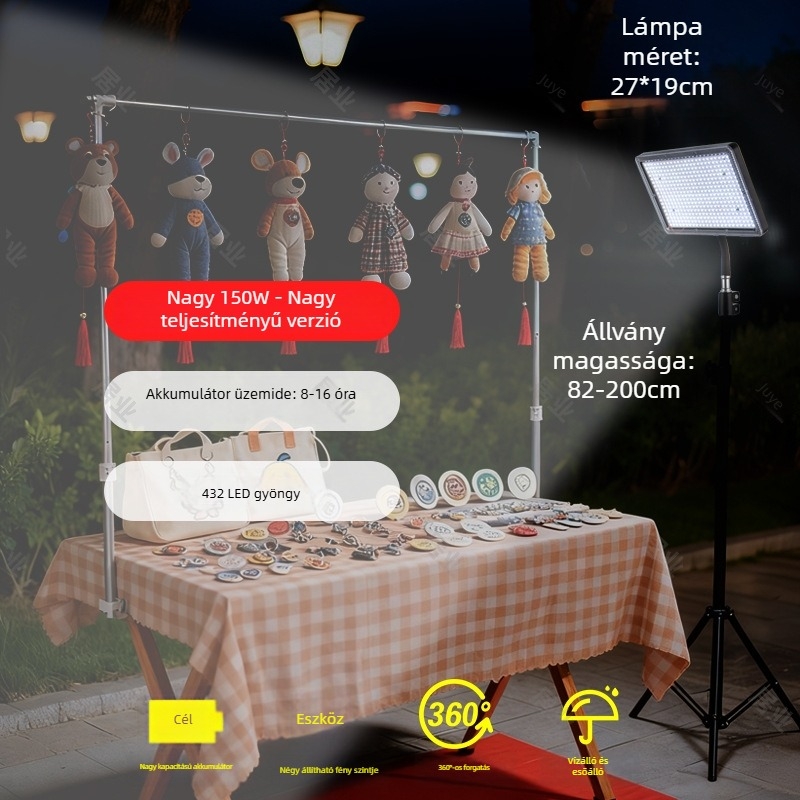 Újratölthető LED kemping lámpa utcai standokhoz, 432 LED-diódával, 150W, bemenet 5V/2A, kültéri erős világítás