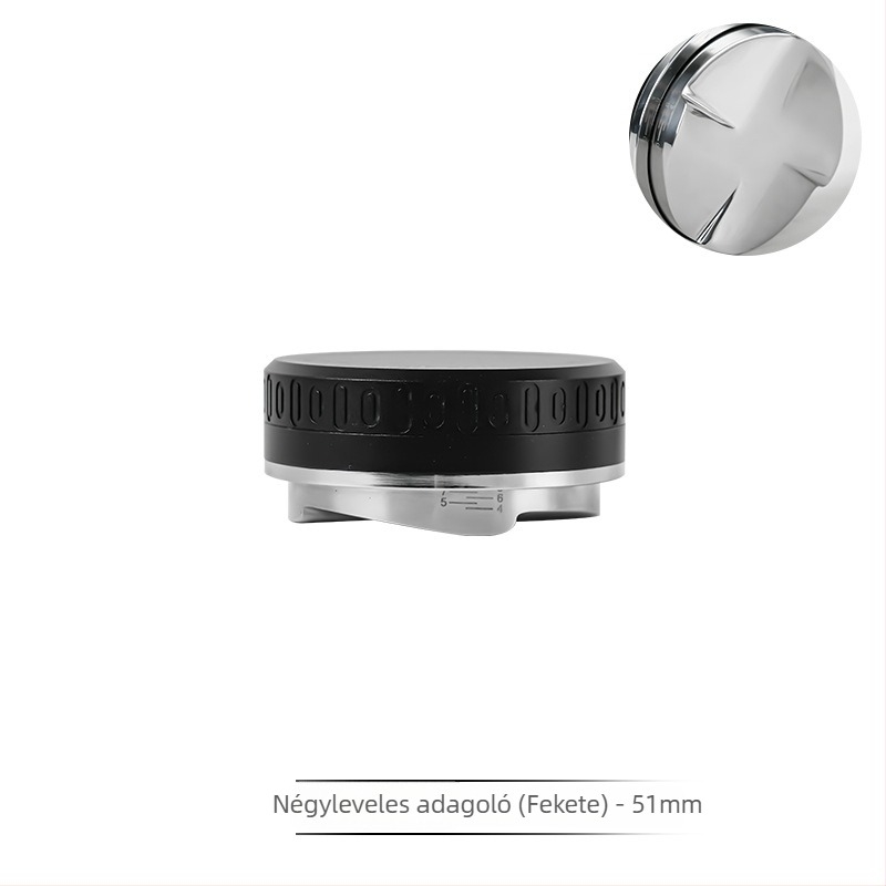 Rozsdamentes acél espresso tamper leválasztható mérőskálával, állítható standard portafilterhez