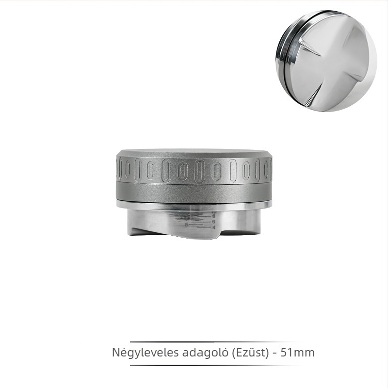 Rozsdamentes acél espresso tamper leválasztható mérőskálával, állítható standard portafilterhez