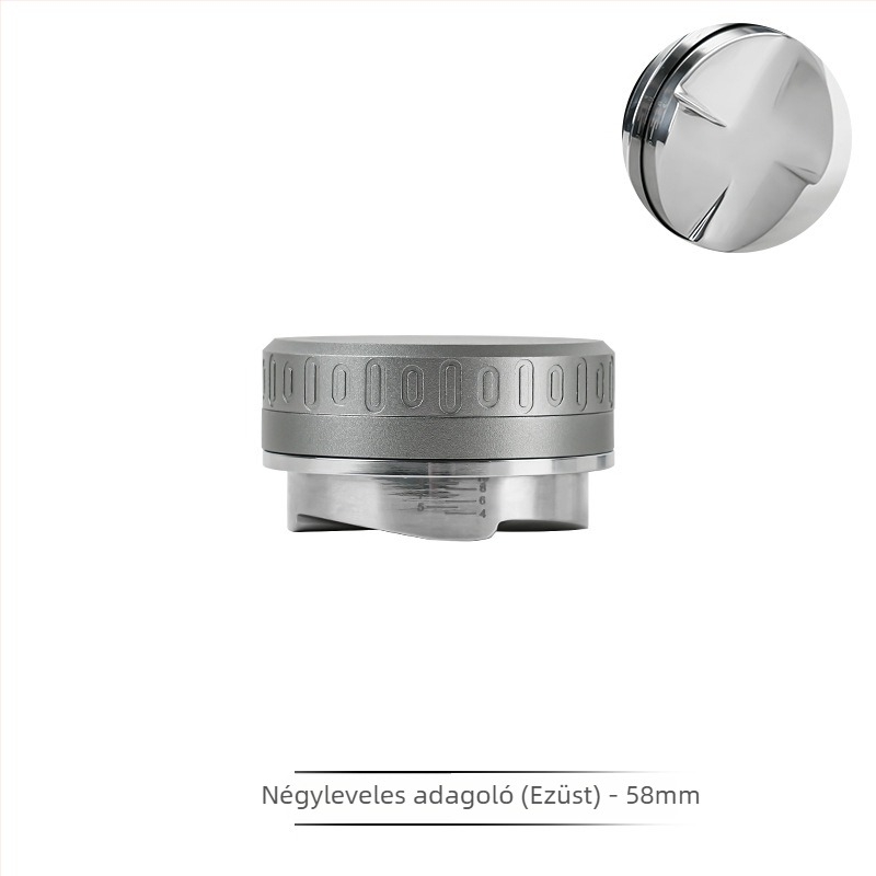 Rozsdamentes acél espresso tamper leválasztható mérőskálával, állítható standard portafilterhez