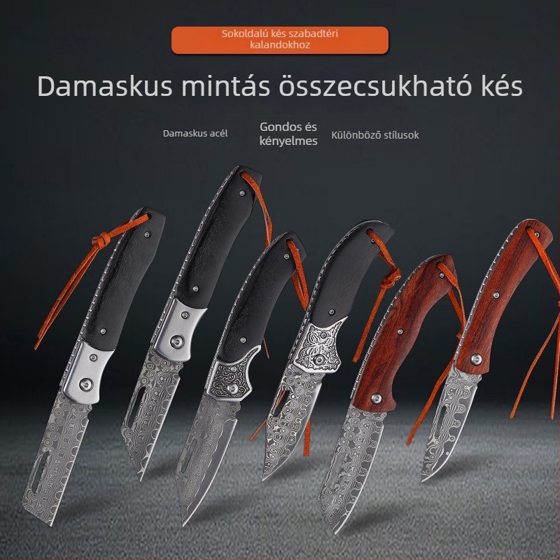 Haizelong damaszkuszi kovácsolt kés – gyümölcskés, magas szilárdság, kültéri túléléshez, hordozható