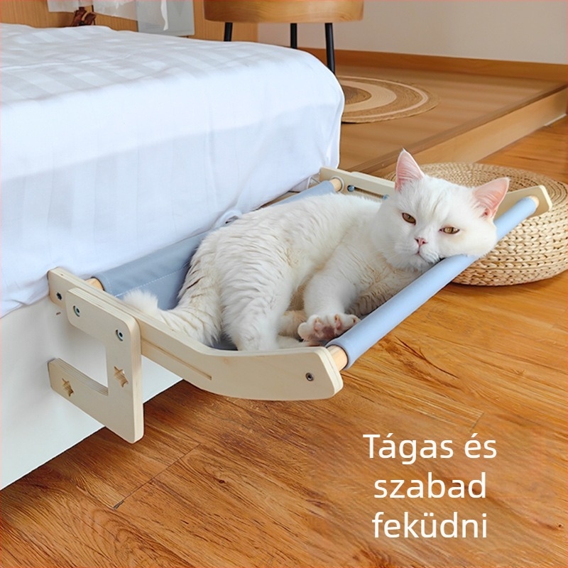 Macska fészek és függőágy az ágy mellett és az ablaknál, egész éves használatra, napos pihenőhely, téli melegség