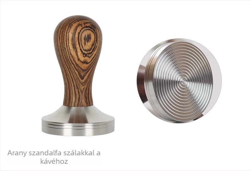 Kávépor elosztó készlet fával és rozsdamentes acél nyéllel, lézergravírozott logóval, testre szabható, tömeg 350–420 g