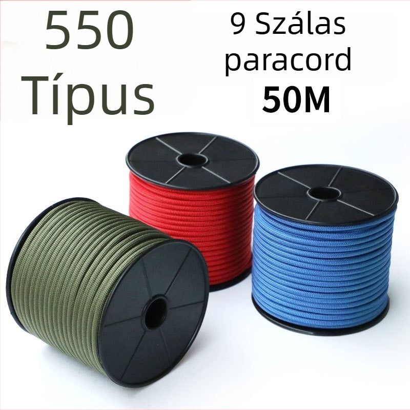 Lechike paracord kötél, 9 szál, 4 mm átmérő, kempingezéshez és túléléshez