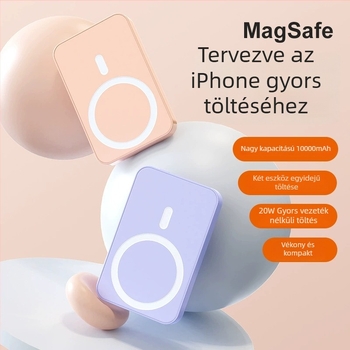 Mágneses MagSafe vezeték nélküli töltő power bank PD3.0 gyors töltés, 20W, 10000mAh, ultra vékony dizájn