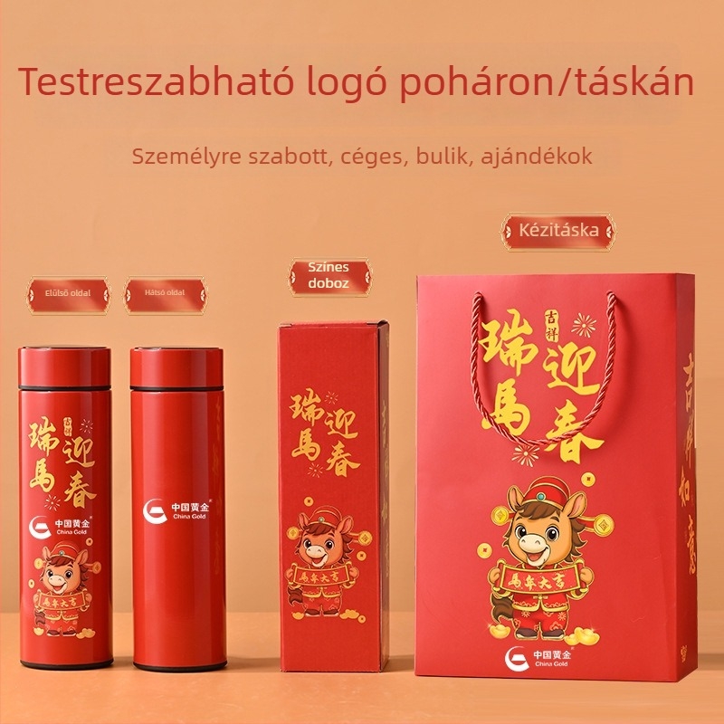 Termos pohár belső 316L, külső 201, 6–12 órás szigetelés, teafiók, hőmérséklet-kijelző és logó testreszabás