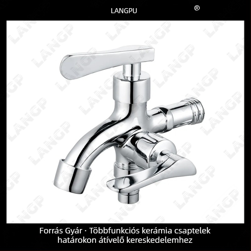LP mosógép csaptele – cinkötvözet test, kerámi korongos szelep, spirálos nyitás, egysíkú konstrukció, elektroplatált felület, modern minimalista stílus