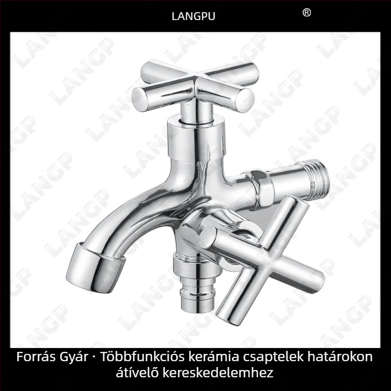 LP mosógép csaptele – cinkötvözet test, kerámi korongos szelep, spirálos nyitás, egysíkú konstrukció, elektroplatált felület, modern minimalista stílus