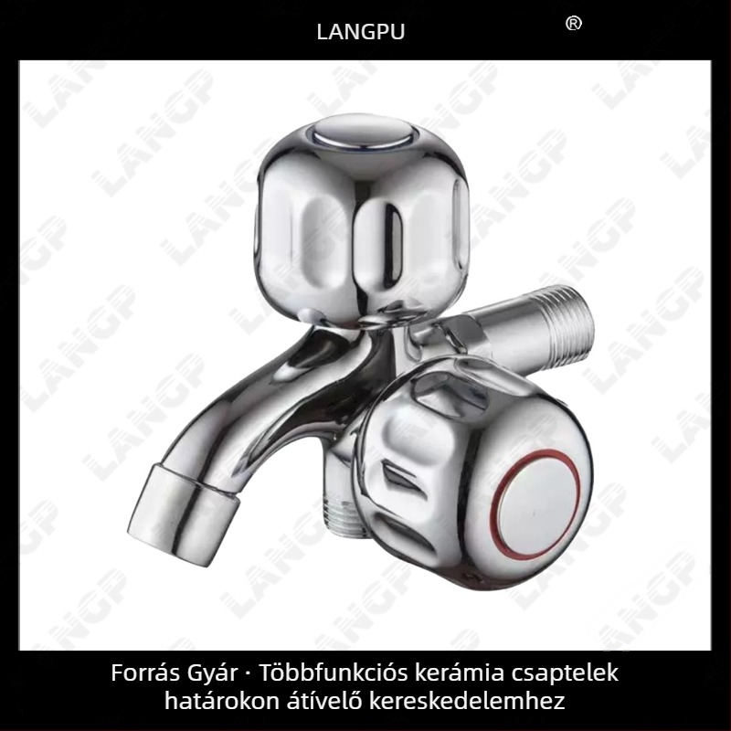 LP mosógép csaptele – cinkötvözet test, kerámi korongos szelep, spirálos nyitás, egysíkú konstrukció, elektroplatált felület, modern minimalista stílus