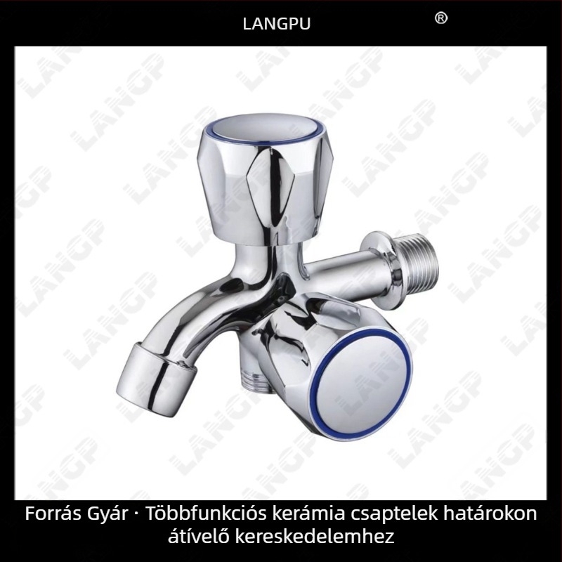 LP mosógép csaptele – cinkötvözet test, kerámi korongos szelep, spirálos nyitás, egysíkú konstrukció, elektroplatált felület, modern minimalista stílus