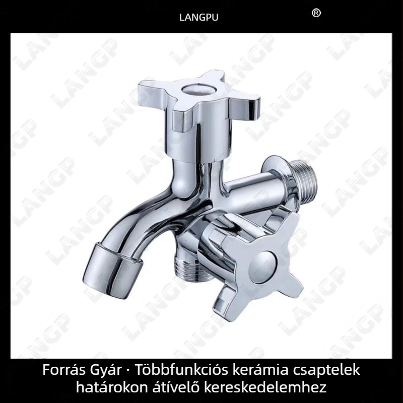 LP mosógép csaptele – cinkötvözet test, kerámi korongos szelep, spirálos nyitás, egysíkú konstrukció, elektroplatált felület, modern minimalista stílus