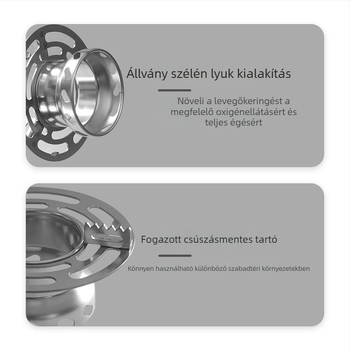 Önjáró rozsdamentes acél kempingtűzhely – Modell 0104, 80 g, 5+ fő számára, alkoholszettet tartalmaz
