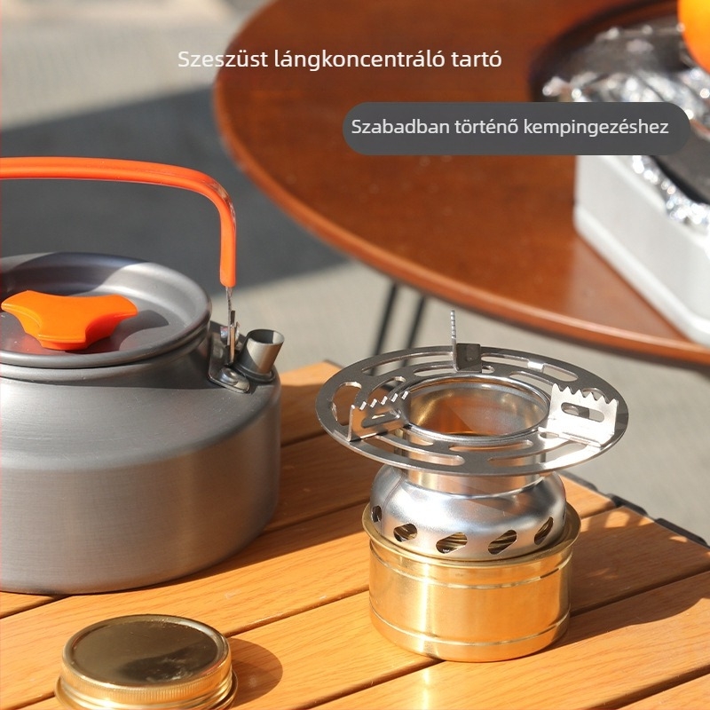 Önjáró rozsdamentes acél kempingtűzhely – Modell 0104, 80 g, 5+ fő számára, alkoholszettet tartalmaz