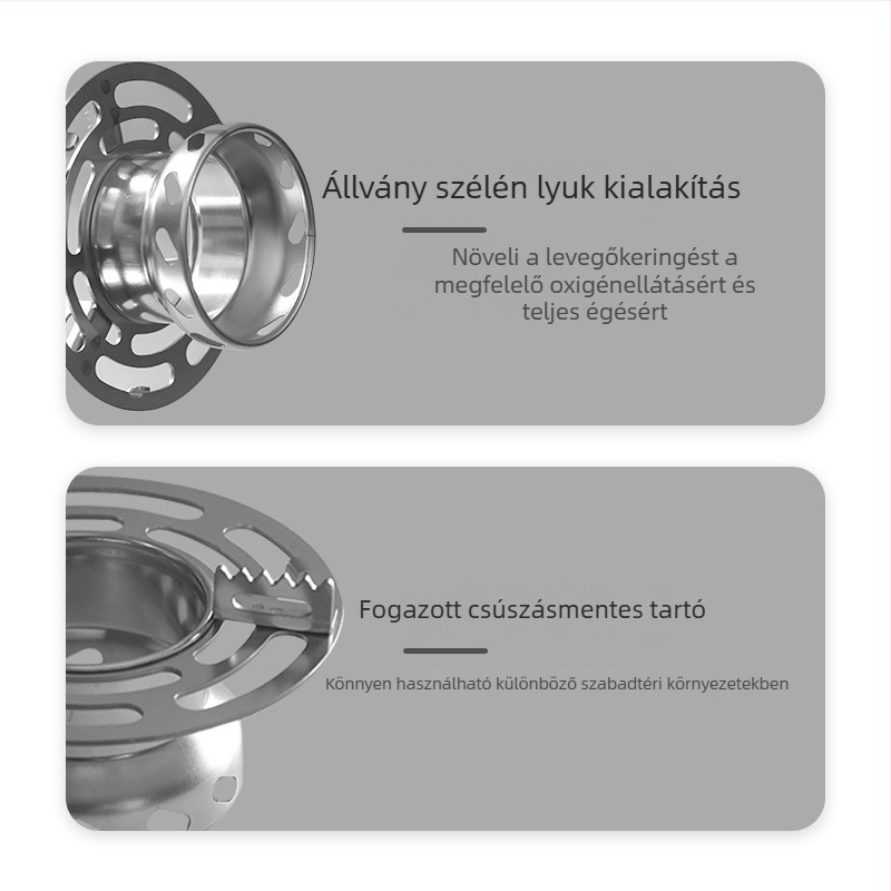 Önjáró rozsdamentes acél kempingtűzhely – Modell 0104, 80 g, 5+ fő számára, alkoholszettet tartalmaz