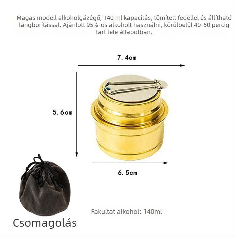 Önjáró rozsdamentes acél kempingtűzhely – Modell 0104, 80 g, 5+ fő számára, alkoholszettet tartalmaz
