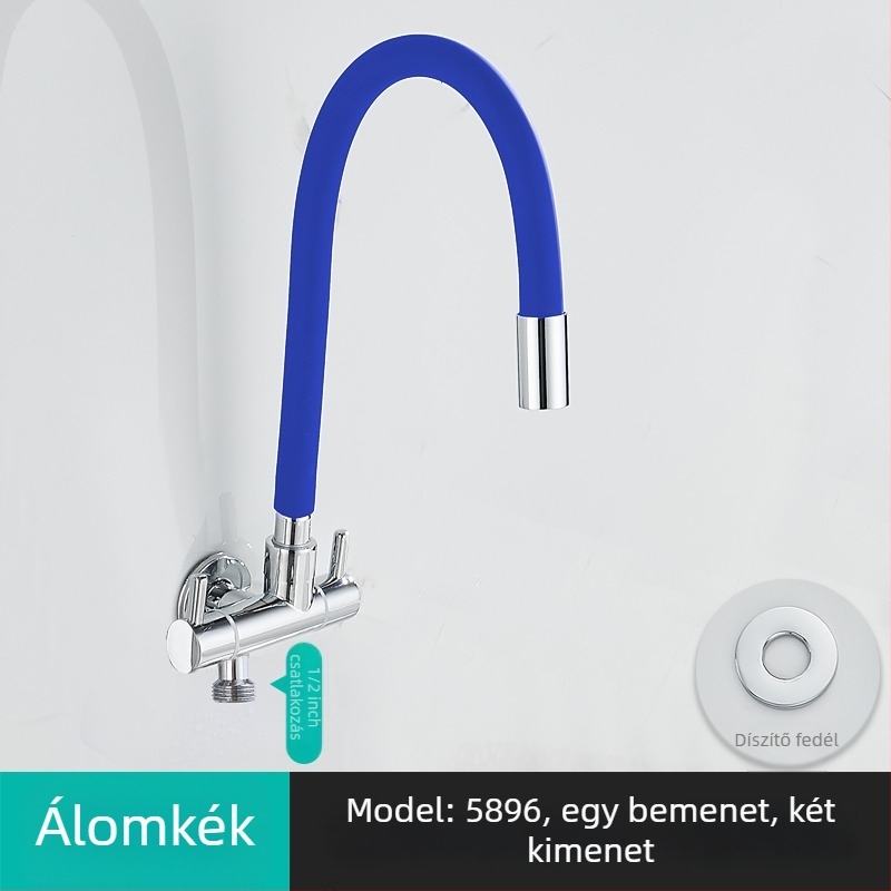 Mosógép vízcsap, egy bemenet, két kimenet, forgatható három-utas szögletes szelep; részben réz test; keramikus korongos szelep; modell 5896; egycsatlakozású kivitel