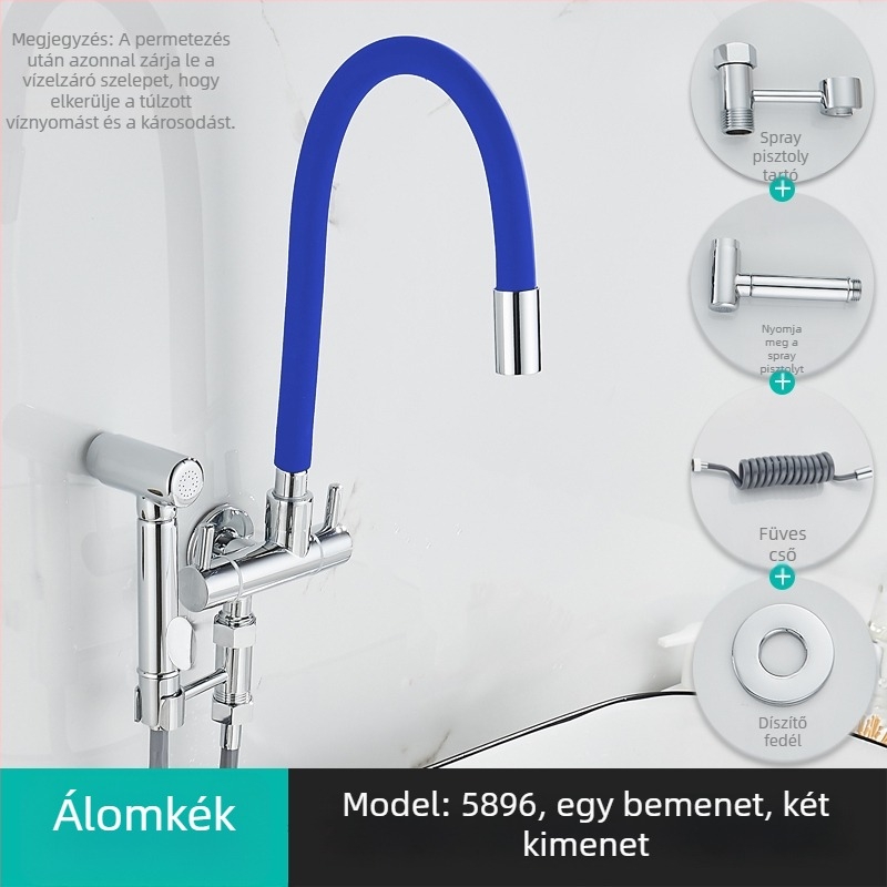 Mosógép vízcsap, egy bemenet, két kimenet, forgatható három-utas szögletes szelep; részben réz test; keramikus korongos szelep; modell 5896; egycsatlakozású kivitel