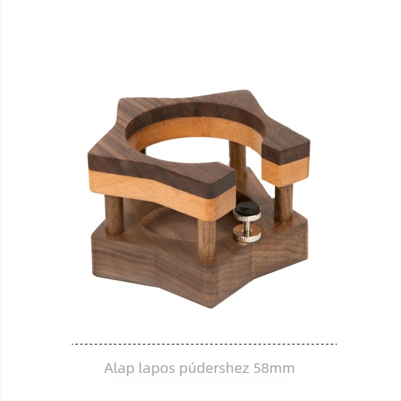 Espresso tampér alap tömörfából, kettős tisztító ecsetekkel, modern minimalista dizájn, tároló lemez