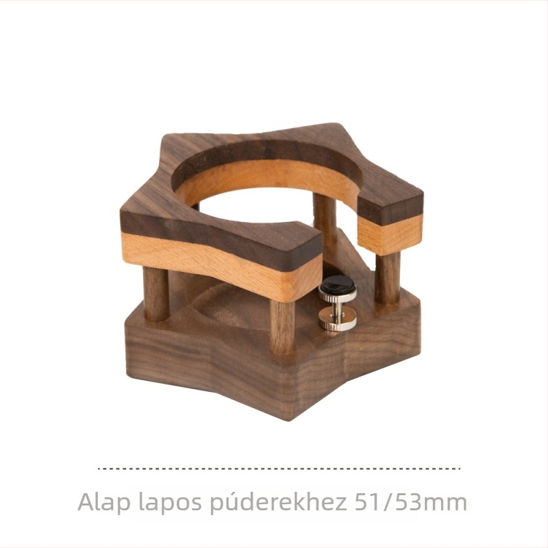 Espresso tampér alap tömörfából, kettős tisztító ecsetekkel, modern minimalista dizájn, tároló lemez