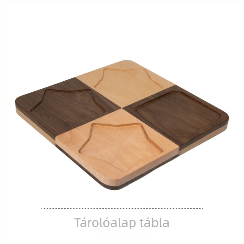 Espresso tampér alap tömörfából, kettős tisztító ecsetekkel, modern minimalista dizájn, tároló lemez