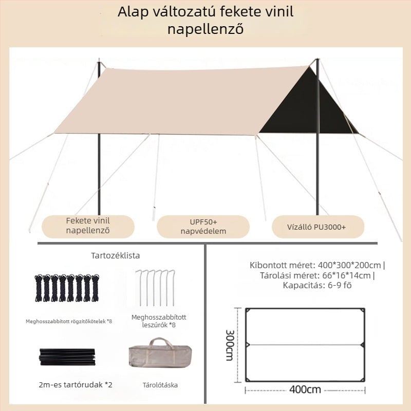 Kemping kültéri vinil sátor UV védelem, hordozható napárnyék sátor