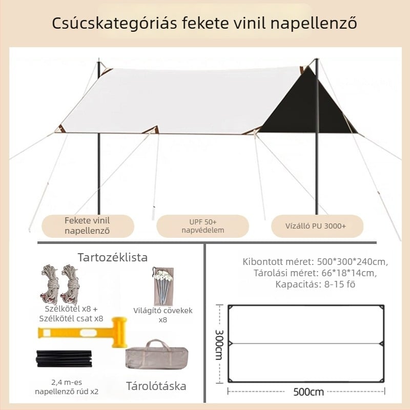 Kemping kültéri vinil sátor UV védelem, hordozható napárnyék sátor