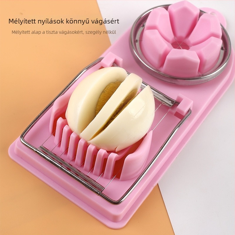 Tojásvágó, japán stílusú, többfunkciós; anyagok: PP, 304 rozsdamentes acél; stílus: modern minimalista; testreszabás: elérhető; nyomtatott logó; privát címke licencelhető.