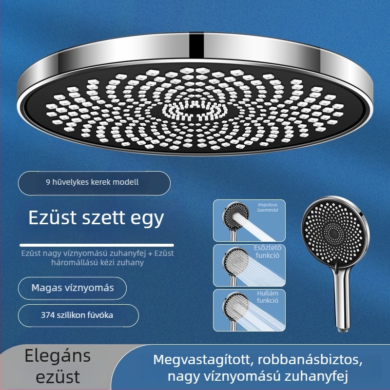 Magasnyomású zuhanyfej készlet otthoni fürdőszobába – mennyezeti esőzuhany, nagy fej
