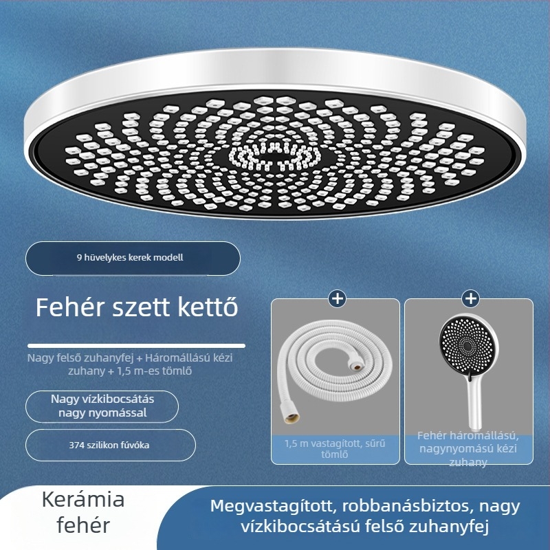 Magasnyomású zuhanyfej készlet otthoni fürdőszobába – mennyezeti esőzuhany, nagy fej