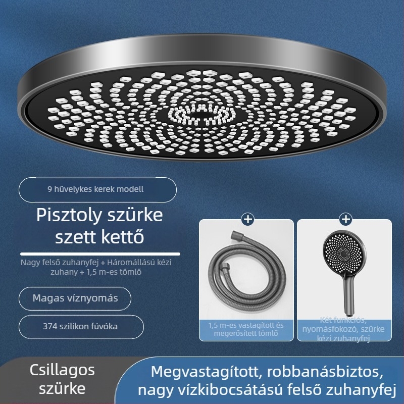Magasnyomású zuhanyfej készlet otthoni fürdőszobába – mennyezeti esőzuhany, nagy fej