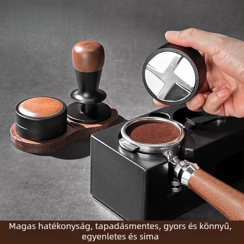 Gravitációs kávépor adagoló automata magasságállítással, 304 rozsdamentes acél + alumínium ötvözet + fa fedél, 350 g, modern minimál stílusú kávés kiegészítő