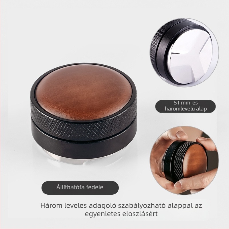 Gravitációs kávépor adagoló automata magasságállítással, 304 rozsdamentes acél + alumínium ötvözet + fa fedél, 350 g, modern minimál stílusú kávés kiegészítő