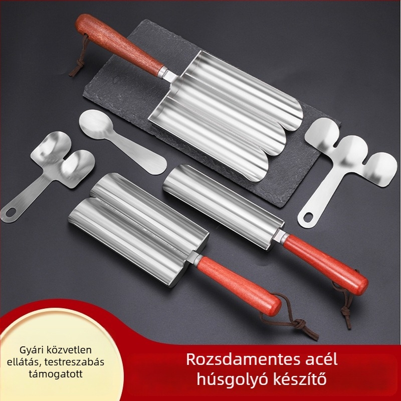 Fcm Cross-Border 304 rozsdamentes acél háztartási készlet: négy részes készlet húsgolyók és rizsgolyók készítéséhez, töltőkanál, garnéla-golyó forma