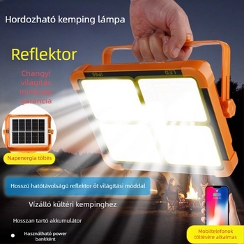 Kemping LED lámpa, napelemes, hordozható, újratölthető vészvilágítással, 5V, 3000, manuális kapcsoló