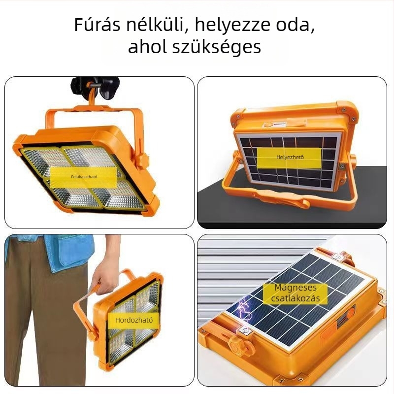 Kemping LED lámpa, napelemes, hordozható, újratölthető vészvilágítással, 5V, 3000, manuális kapcsoló
