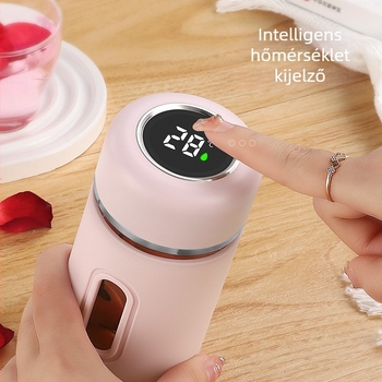 Kétszeres falú boroszilikát üvegpohár fedéllel és szűrővel, hőmérsékletméréssel, szivárgásmentes, hordozható irodai teás pohár