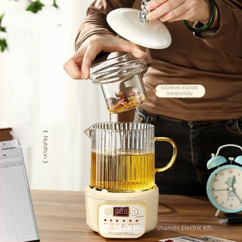 Elektromos melegítő pohár irodai használatra, kompakt, leválasztható dizájnnal (aljzati melegítés, 1000 W alatt, kapacitás 1 L alatt, túlmelegedés elleni védelem)