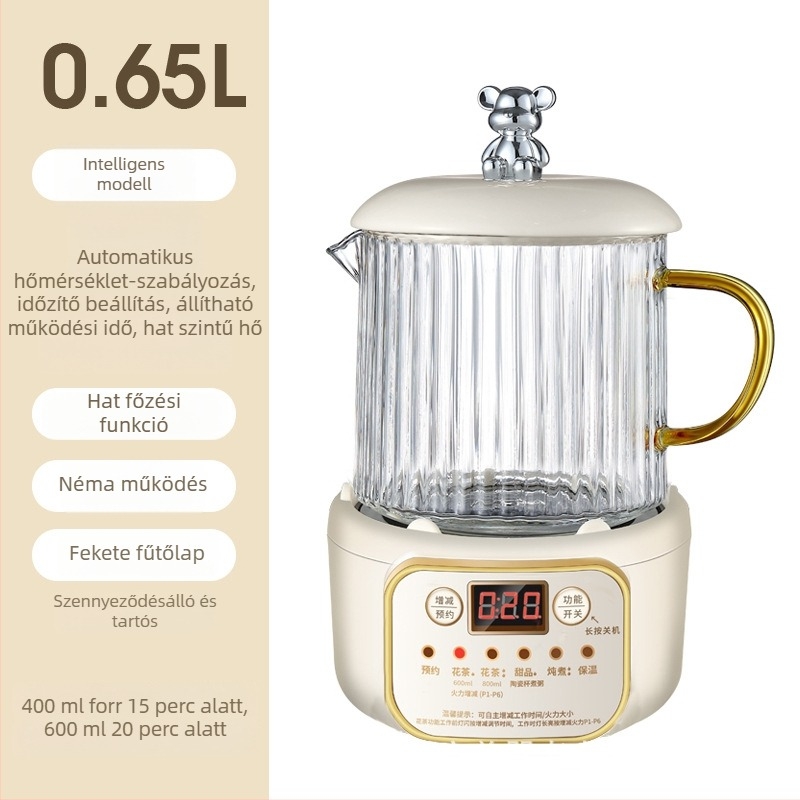 Elektromos melegítő pohár irodai használatra, kompakt, leválasztható dizájnnal (aljzati melegítés, 1000 W alatt, kapacitás 1 L alatt, túlmelegedés elleni védelem)