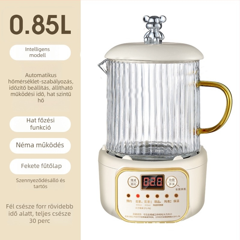 Elektromos melegítő pohár irodai használatra, kompakt, leválasztható dizájnnal (aljzati melegítés, 1000 W alatt, kapacitás 1 L alatt, túlmelegedés elleni védelem)