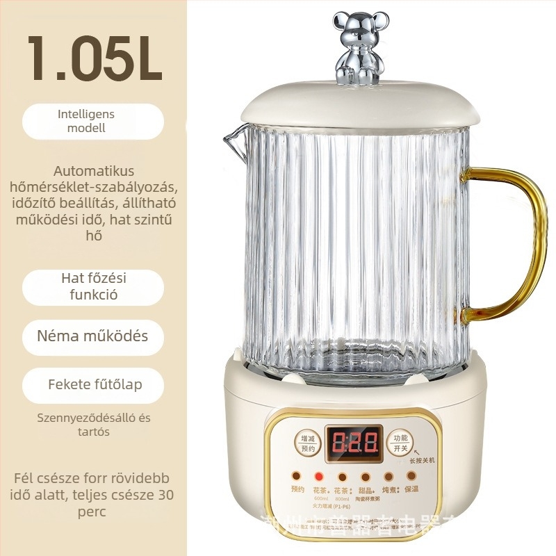 Elektromos melegítő pohár irodai használatra, kompakt, leválasztható dizájnnal (aljzati melegítés, 1000 W alatt, kapacitás 1 L alatt, túlmelegedés elleni védelem)