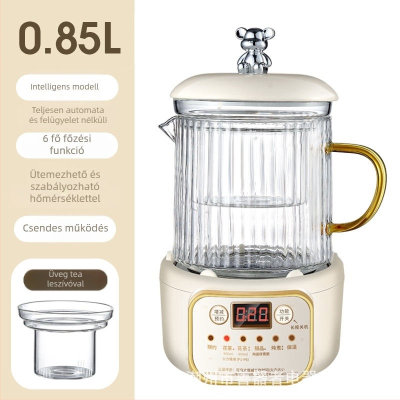 Elektromos melegítő pohár irodai használatra, kompakt, leválasztható dizájnnal (aljzati melegítés, 1000 W alatt, kapacitás 1 L alatt, túlmelegedés elleni védelem)